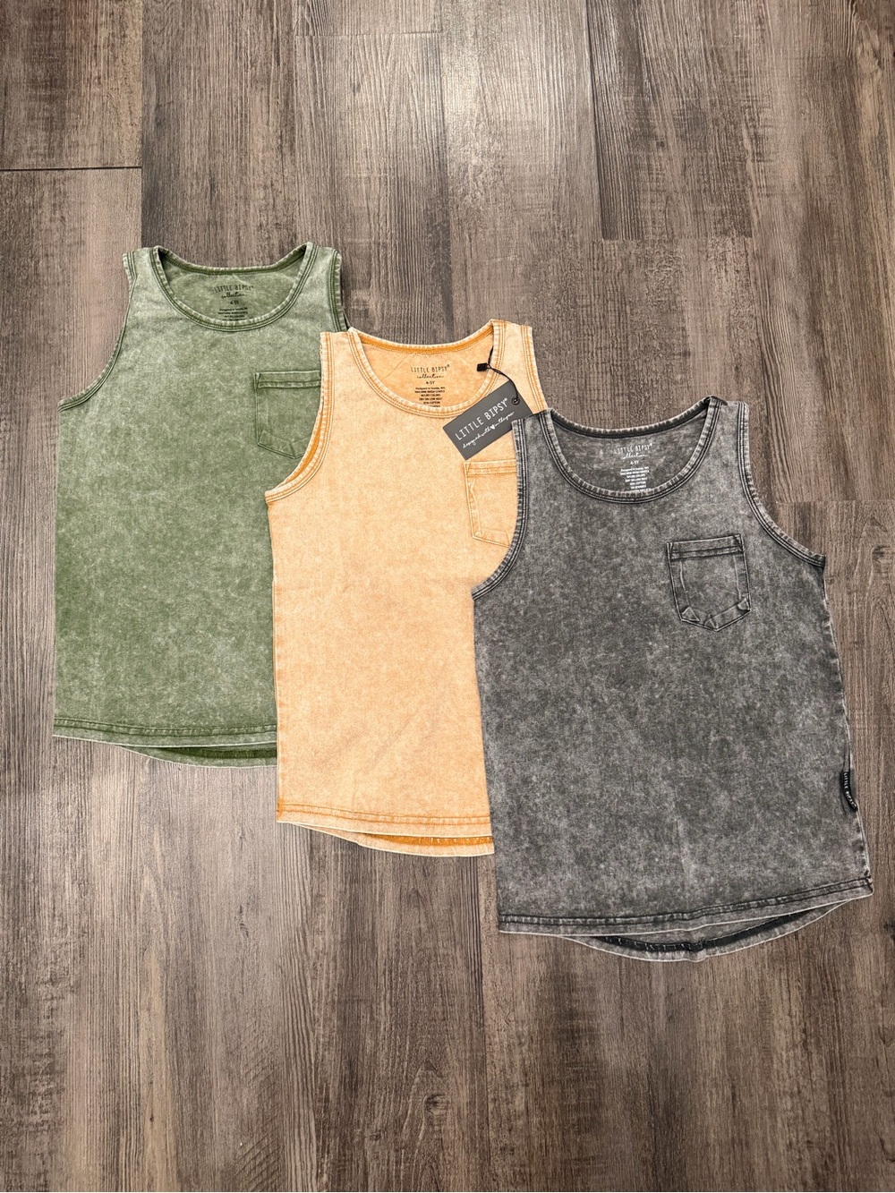 Little Bipsy Kids' Acid Washed Tank Tops- Olive, Sand, Charcoal